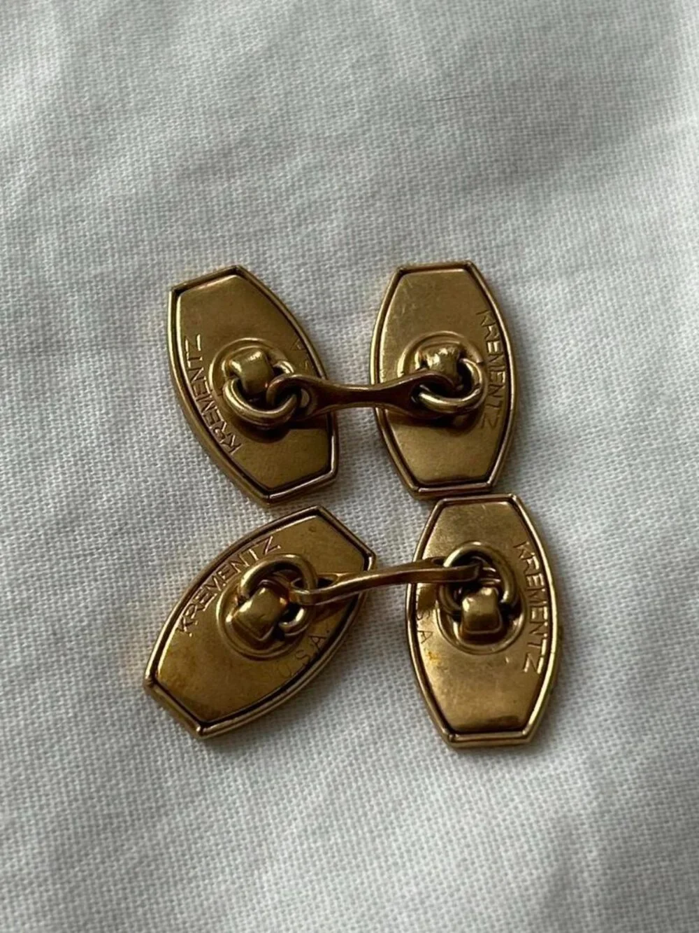 Vintage 1930’s Krementz Oval Shaped Double Sided 14k Gold Overlay Cufflinks
